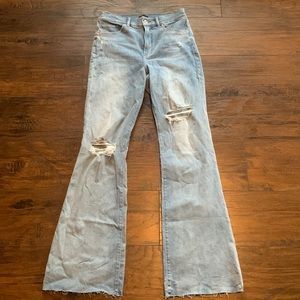 Express High Rise Distressed Flare Jeans